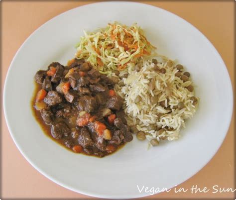 Trini Vegan Bajan Rice And Stew I Recommend Using Seitan Instead Of Tvp Chunks Which Are Hard To