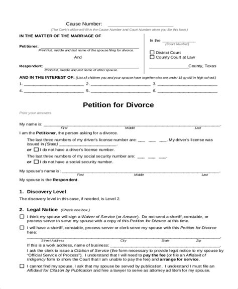 Free Printable Petition For Divorce Printable Templates