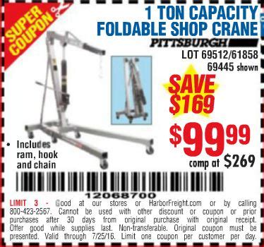 Save even more with the harbor freight credit card. Harbor Freight 2 Ton Engine Hoist Coupon 2020 / Pittsburgh Automotive 1 Ton Capacity Telescoping ...