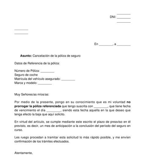 Solicitud De No Renovación De Una Póliza De Seguro