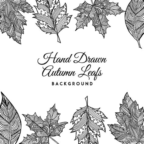 Premium Vector Black And White Hand Drawn Autumn Leaves Background