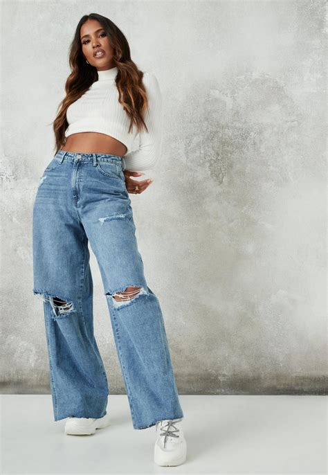 Blue Knee Rip Baggy Boyfriend Jeans Missguided