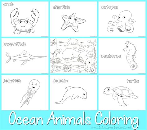 Just Color! Ocean Animals - 1+1+1=1
