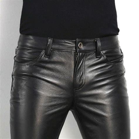 men s black slim fit real leather pants cowhide tight etsy mens