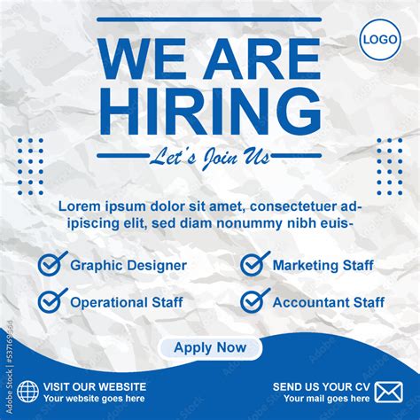 Vecteur Stock Job Vacancy We Are Hiring Poster Banner Social Media Post