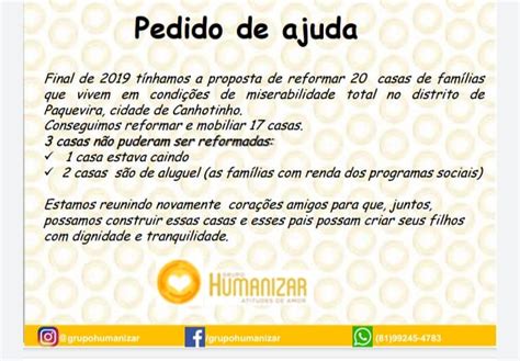 Pedido De Ajuda Grupo Humanizar