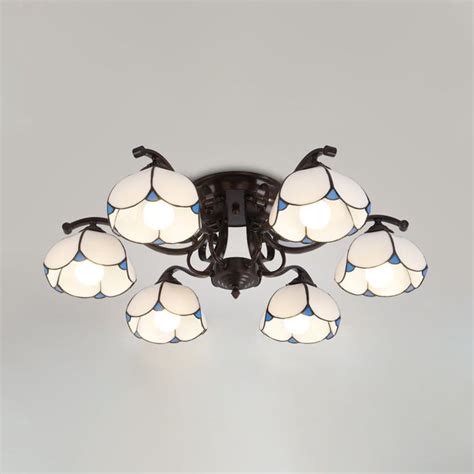 Scalloped Stained Glass Ceiling Lamp Tiffany 368 Heads Graywhite