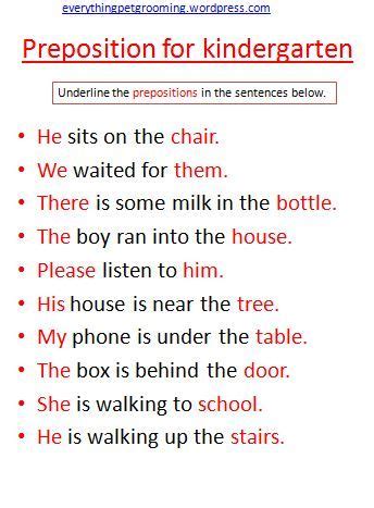 Free Printable Preposition Worksheetts for 1st Grade.(Definitions and