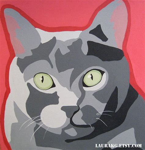 Custom 12x12 Pop Art Cat Portrait Painting Of Your Pet Cat Portrait