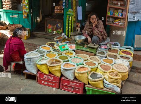 Kathmandu Nepal Market Vendor Of Rice Beans And Grains Durbar