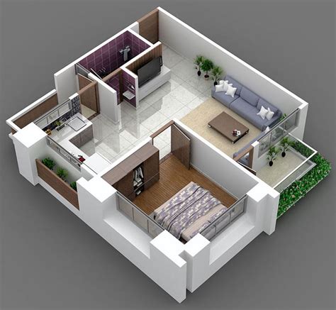 Https://techalive.net/home Design/1 Bhk 3d Home Plan