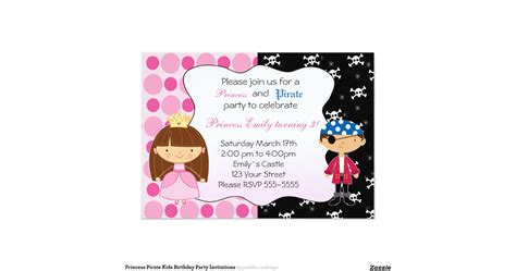 Princess Pirate Birthday Party Invitations 5 X 7 Invitation Card Zazzle
