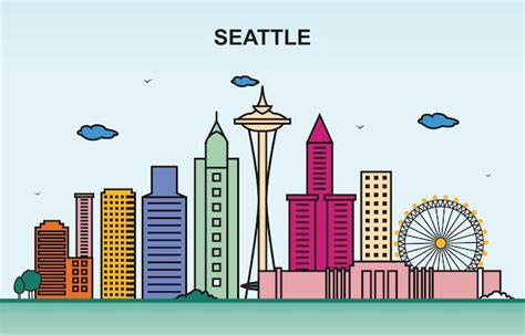 Premium Vector Seattle City Tour Cityscape Skyline Colorful Illustration