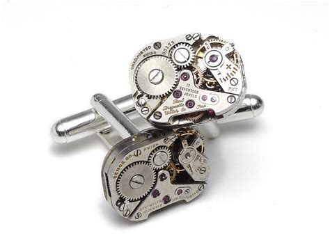 Steampunk Cufflinks Antique Watch Movements Vintage Silver Mens Wedding Anniversary Cuff Links