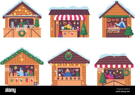 Christmas Market Stalls Decoration Shop Hot Drinks Stall Gifts Boxes And Stockings Kiosk