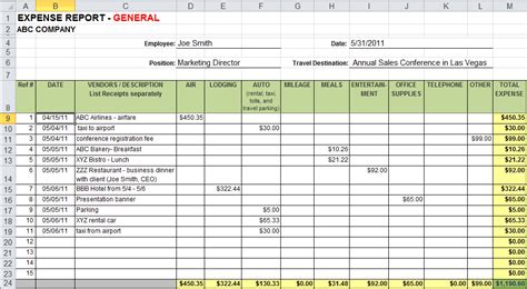 Expense Report Spreadsheet Template Excel 3 Professional Templates