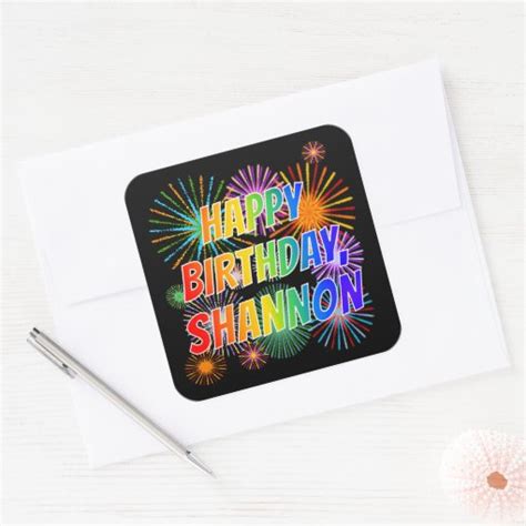 First Name Shannon Fun Happy Birthday Square Sticker Zazzle