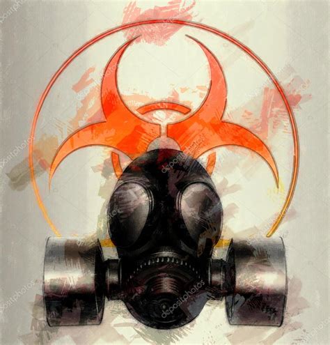 Máscara de gas negro con símbolo de peligro biológico boceto