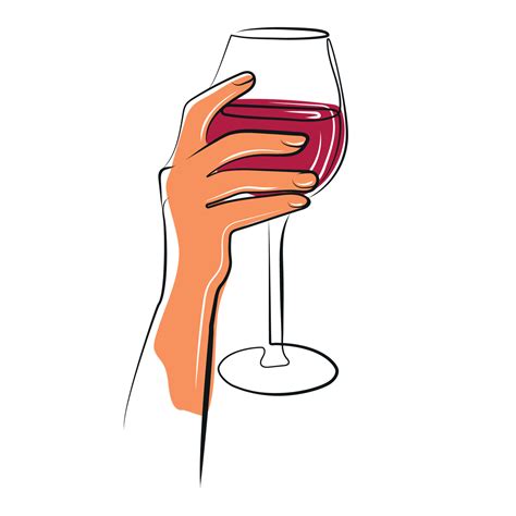 Hand With Glass Of Red Wine Modern Liner Illustration In Minimalist