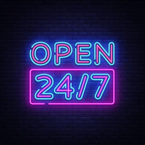 24 7 Neon Sinboard Vector Open All Day Neon Sign Design Template