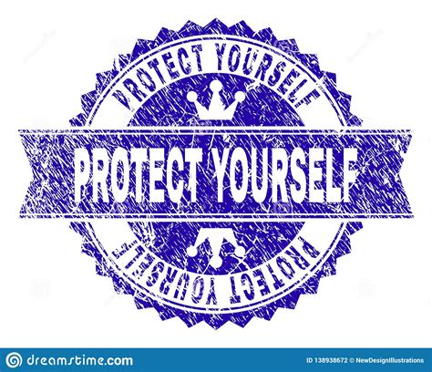 Grunge Textured Protect Yourself Stamp Seal With Ribbon Stock Vector
