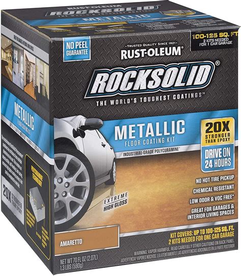 Rocksolid claims that their polycuramine garage floor coating is 20 times stronger than epoxy paint and has a 96% solids content. Rust-Oleum 299741 Rock-Solid Metallic Garage Floor Coating ...