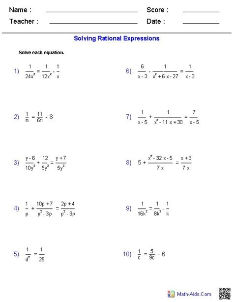 Click on the lesson below that interests you, or follow the lessons in order for a complete study of the unit. Rational Expressions Worksheets Algebra 2 Worksheets ...
