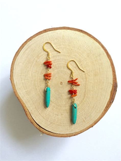 Items Similar To Coral Turquoise Beaded Earring K Gold Free Shipping