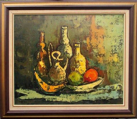 Vintage 1960s Mid Century Eames Era Still Life Oil Painting On Still