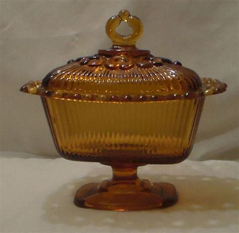 Vintage Amber Glass Candy Dish Footed With Lid Indiana Glass Compote