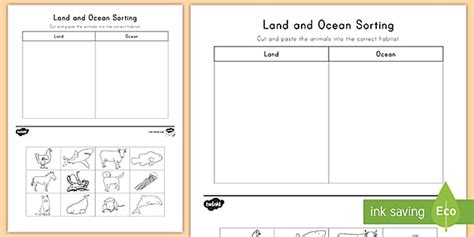 Printable Land And Ocean Sorting Activity Twinkl Usa