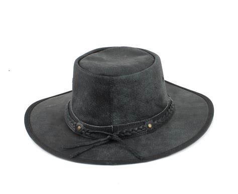 Black Flat Brim Leather Cowboy Hat Leather Cowboy Hat With Etsy New