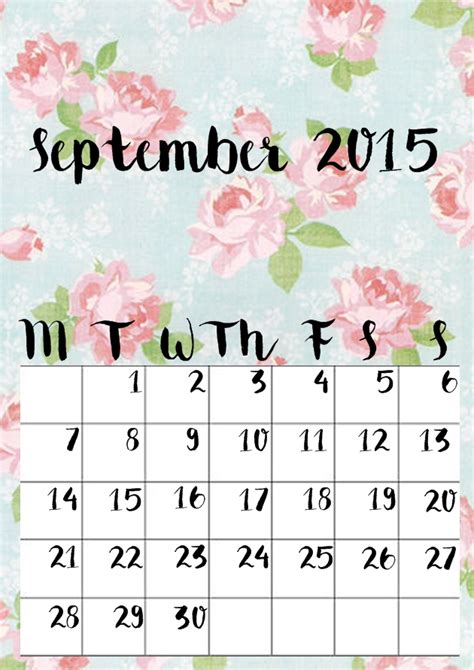 Free September Calendar Printables My Pastel World