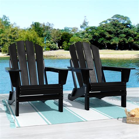 Westin Outdoor Braxton Folding Plastic Adirondack Chair Black Set Of
