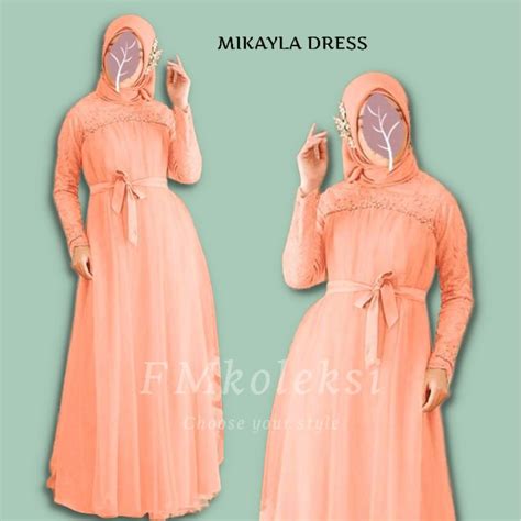 Jual Mikayla Dress Peach Dress Pesta Dress Populer Maxi Tile