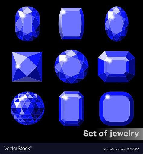 Set Of Realistic Blue Gems Sapphire Of Various Shapes Vector