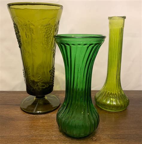 Vintage Green Glass Vases Each Sold Separately Etsy