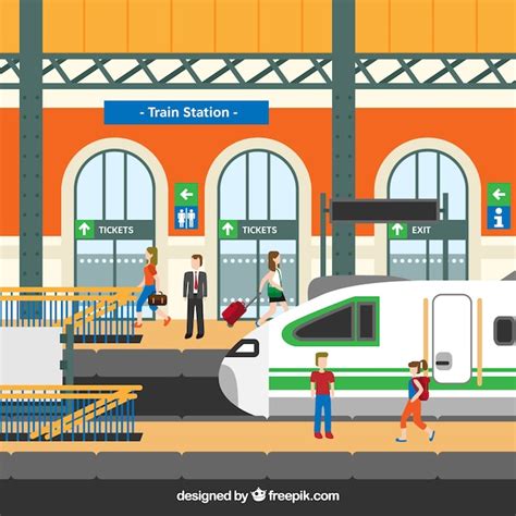 Train Station With Characters In Flat Design Vector Free Download