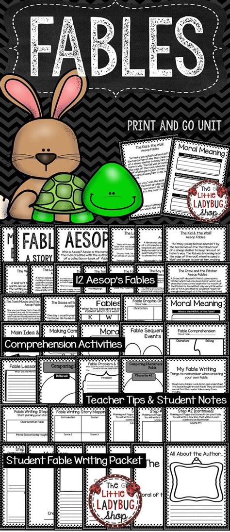 Aesops Fables Genre Reading Comprehension Activities Writing Graphic