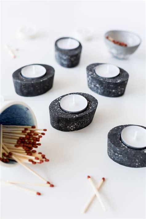 Diy Black Speckled Concrete Tea Light Candle Holders