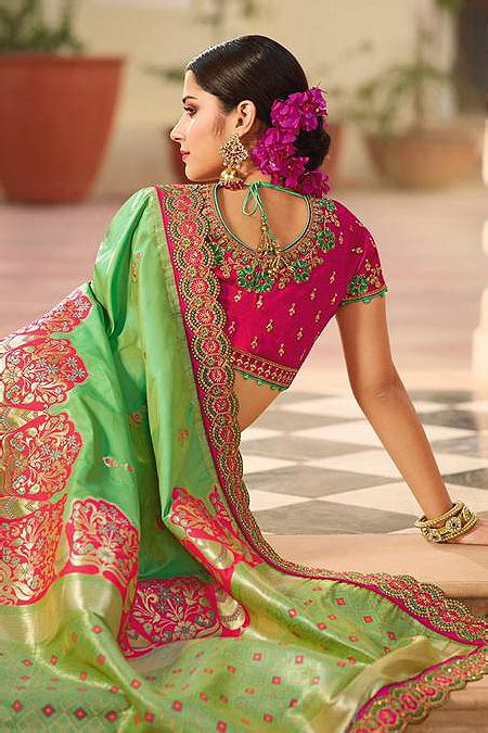 Buy Light Green And Pink Silk Embroidered Saree Online Like A Diva
