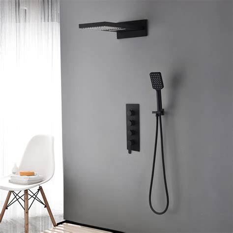 luxury modern luxury wall mounted waterfall rain shower system solid brass matte black shower