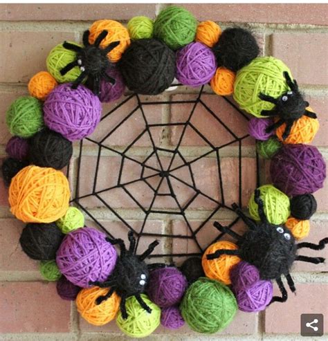 Pin By Autumn Rose On Crafts Diy Halloween Wreath Yarn Ball Wreath