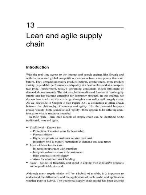 Lean And Agile Supply Chain Pdf Lean Manufacturing Inventory