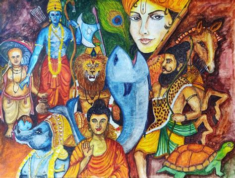 Ten Avatars Of Lord Vishnu Dashavatar Painting By Pankaj Aggarwal