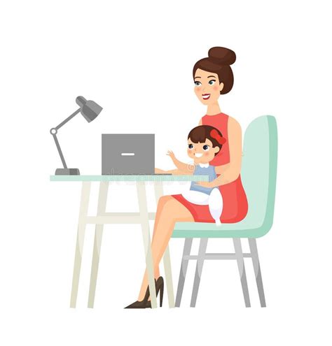 mom home working freelance business flat cartoon character concept vector illustration stock