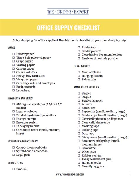 Office Supply Checklist Printable