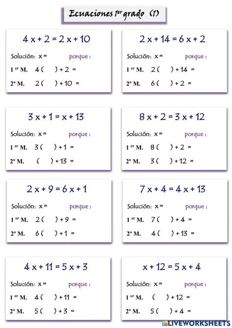 Ejercicio De Ecuaciones De Primer Grado 1 Matematicas Primero De