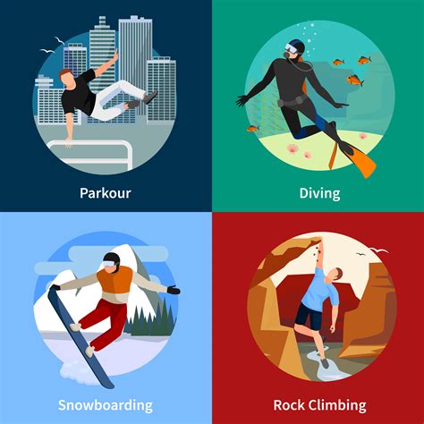 Extreme Sports People 2x2 Icons Set 476539 Vector Art At Vecteezy