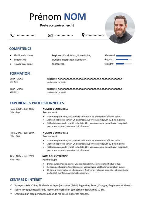 Exemple De Cv En Français Cv Francais Exemple Cv Exemple De Cv étudiant